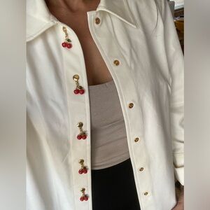 St. John Marie Gray white collard jacket cherry button details